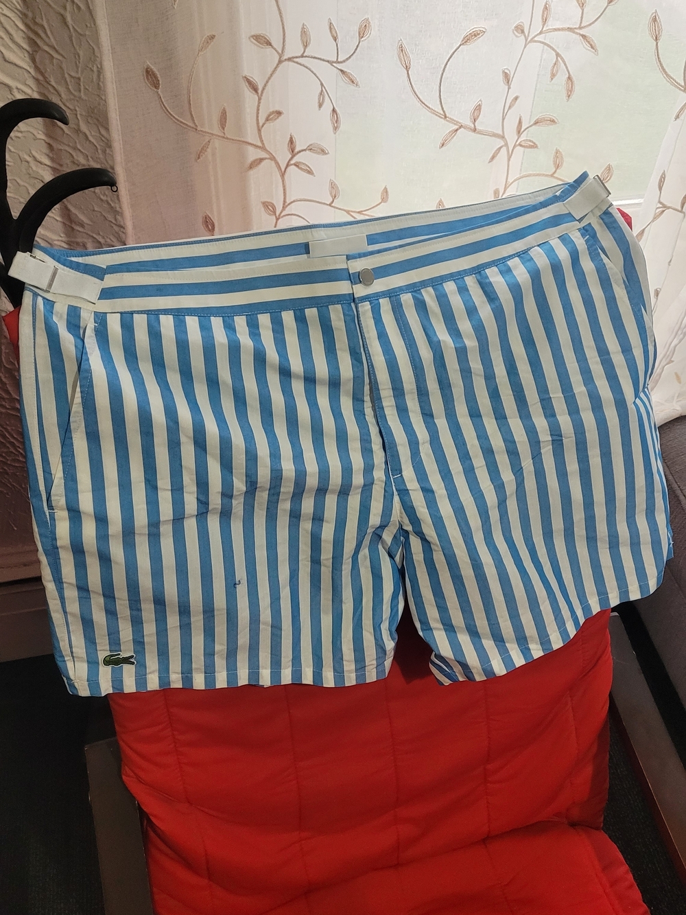 Lacoste Blue & White Striped Swim Shorts